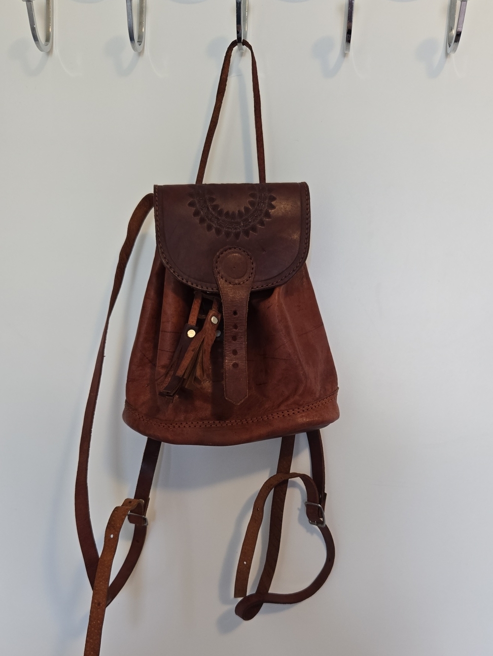 Brown Leather Drawstring Backpack - Women